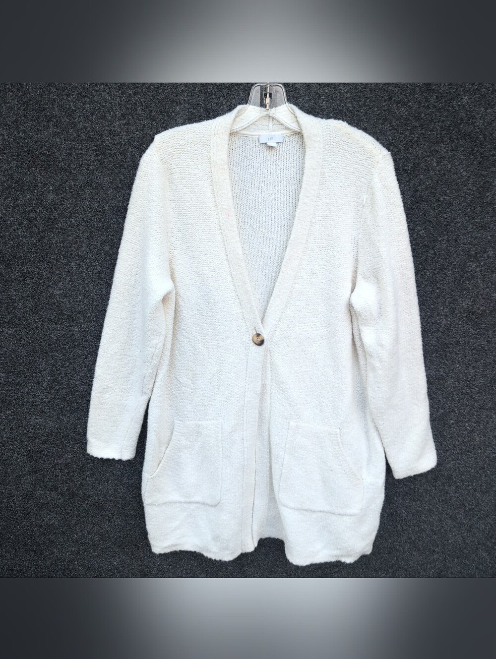 J. Jill Long White Single-Button Soft Open-Front Cardigan Sweater Women's Large